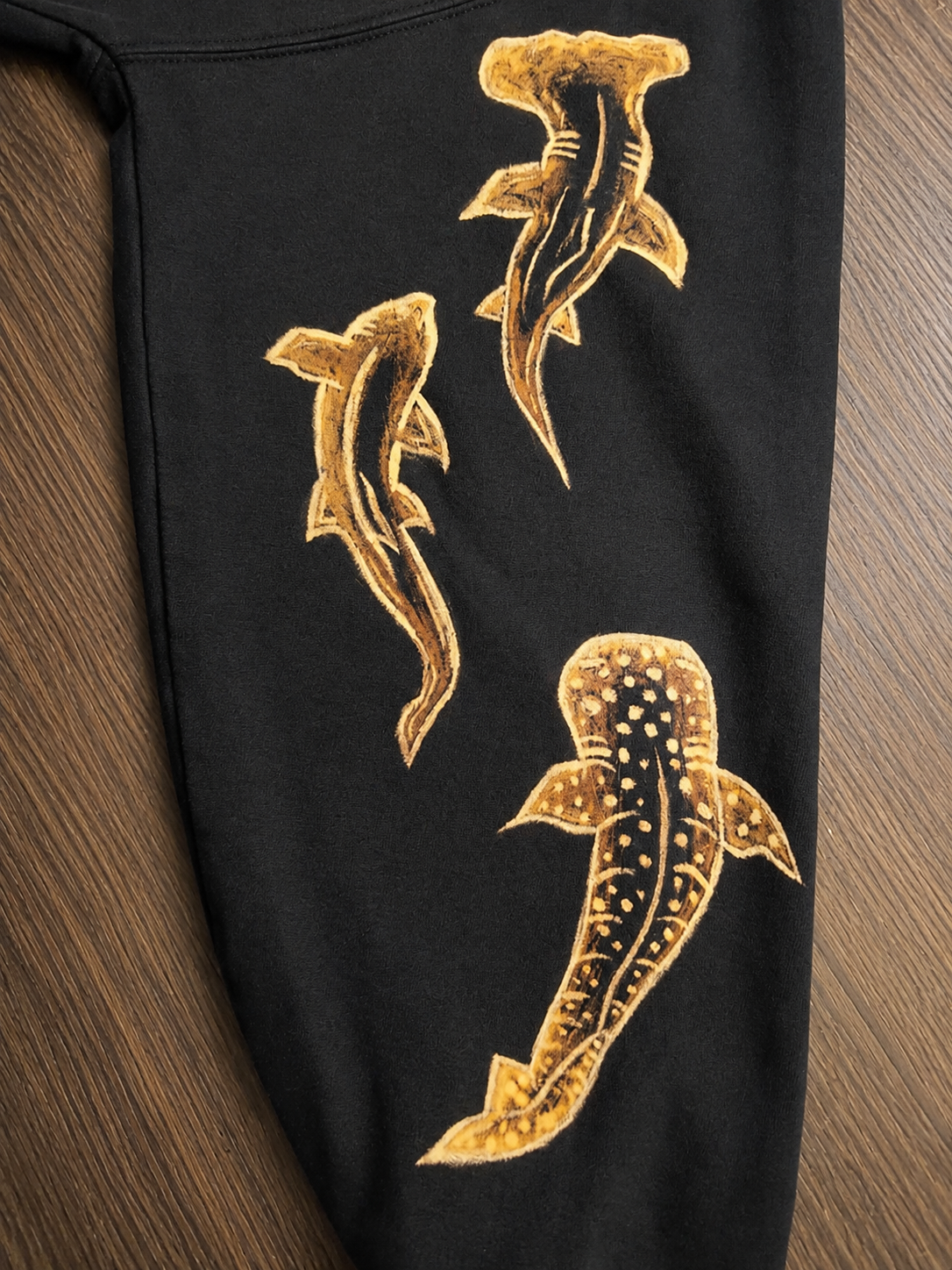 Manta bleach art shark designs on black clothing